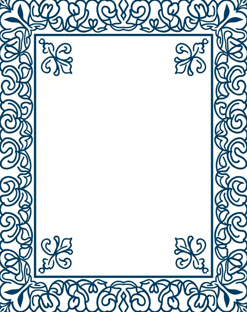 Ornate Floral Scroll Border Design Rug