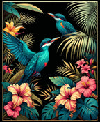 Lush Tropical Birds Hibiscus Floral Design Rug
