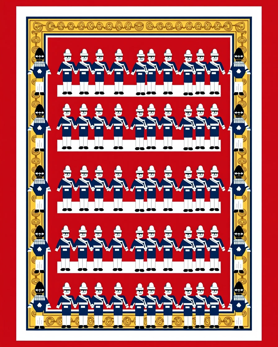 Red Blue Soldier Chain Border Rug