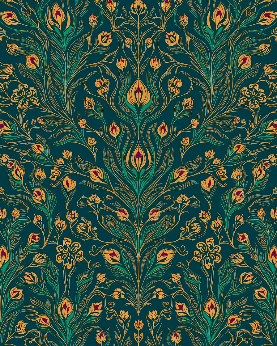 Art Nouveau Floral Swirl Pattern Rug