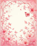 Delicate Pink Floral Garden Butterfly Pattern Rug
