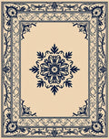 Navy Classic Floral Medallion Border Rug