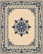 Navy Classic Floral Medallion Border Rug