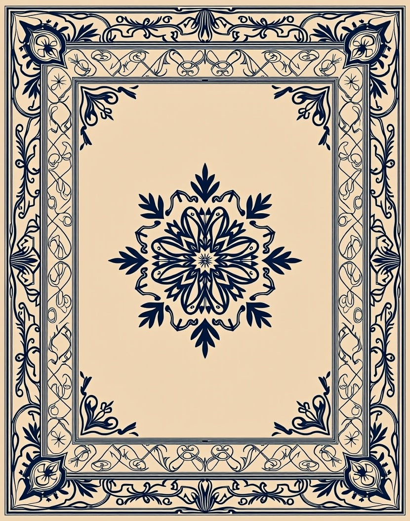 Navy Classic Floral Medallion Border Rug