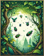 Vibrant Green Insect Forest Woodland Rug