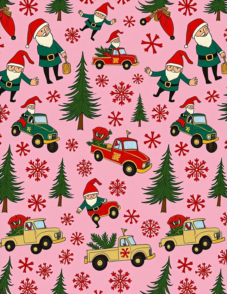 Playful Santa Trucks Trees Rosa Rug