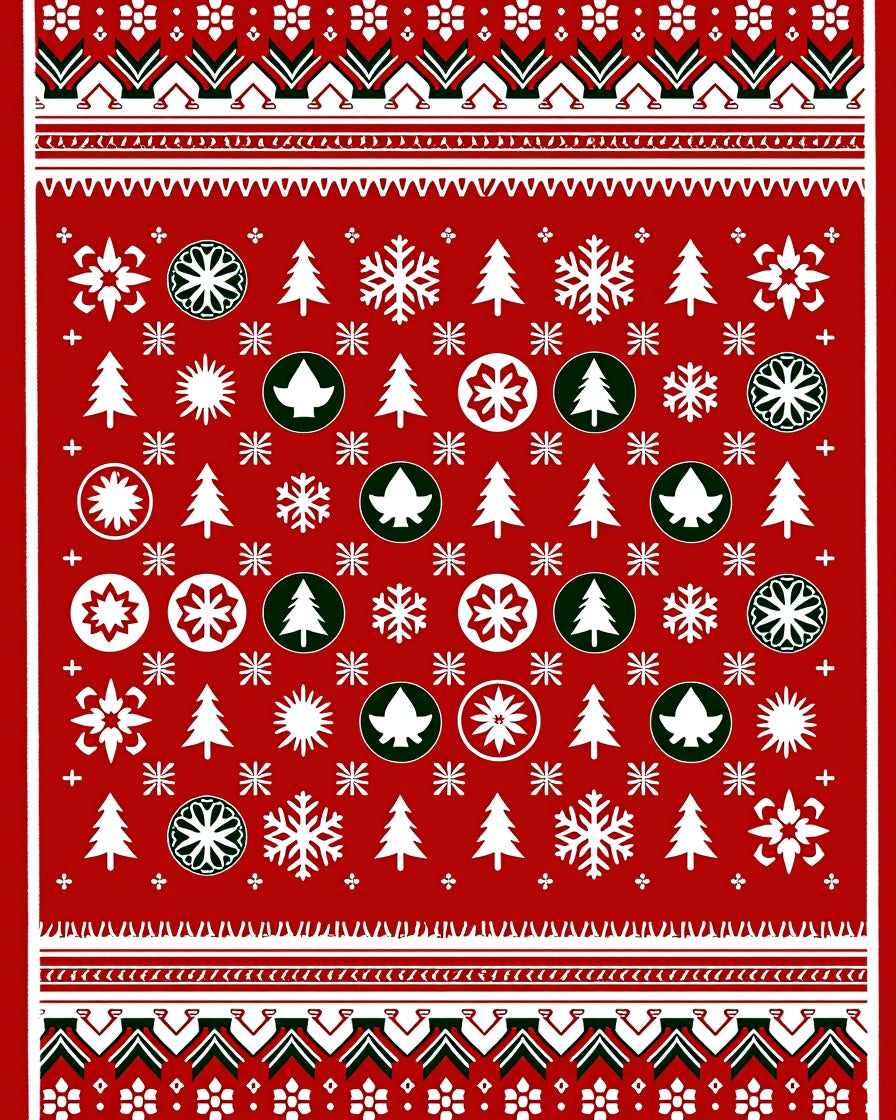 Red Snowflake Christmas Tree Medallion Rug