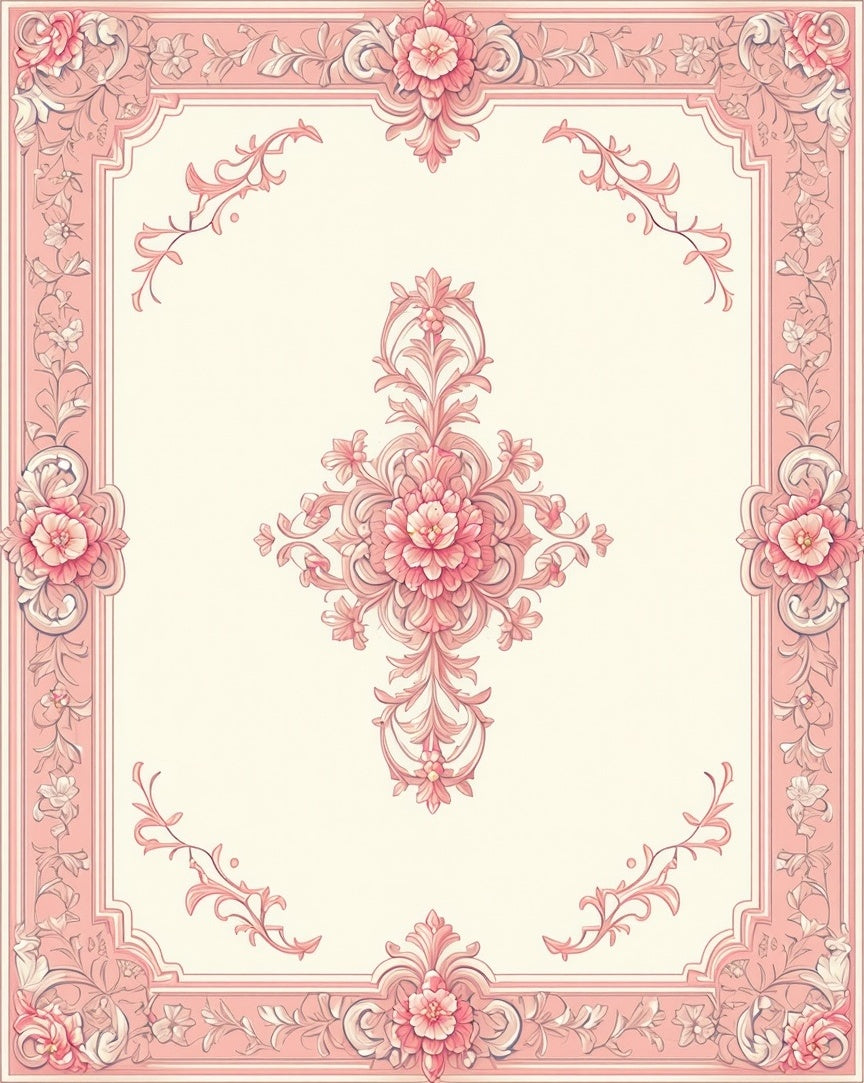 Pink Floral Vintage Scroll Pattern Rug