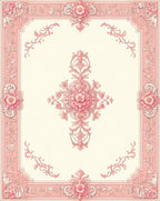 Pink Floral Vintage Scroll Pattern Rug