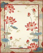 Elegant Red Lotus Floral Garden Rug