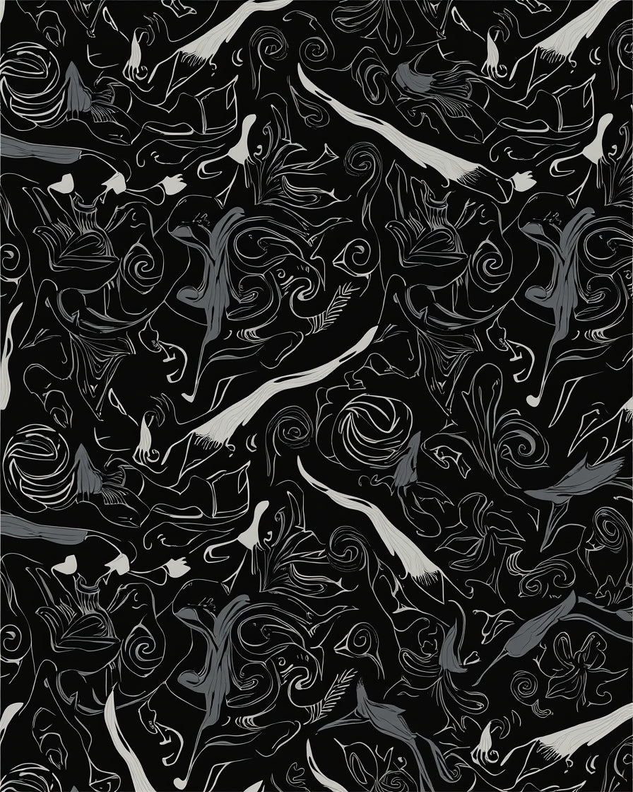 Abstract Floral Swirls Line Art Rug