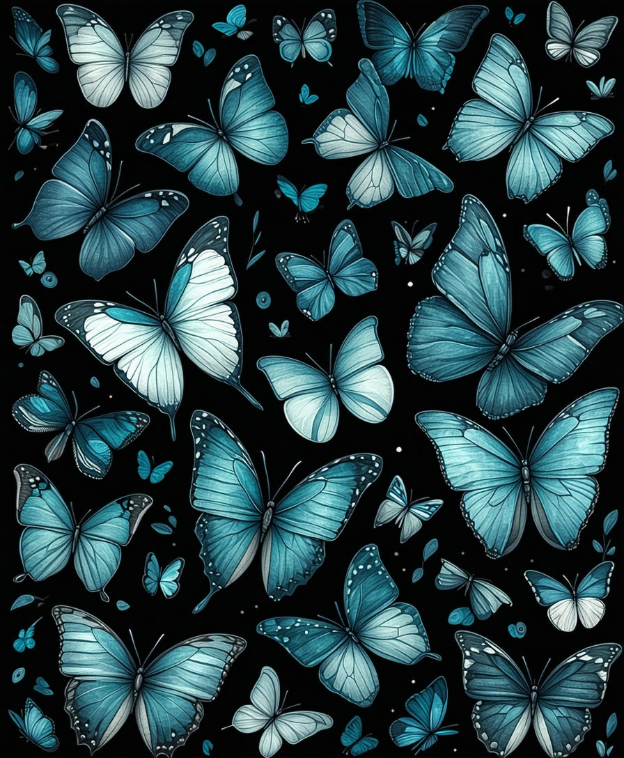 Azure Butterfly Patterned All Over Rug