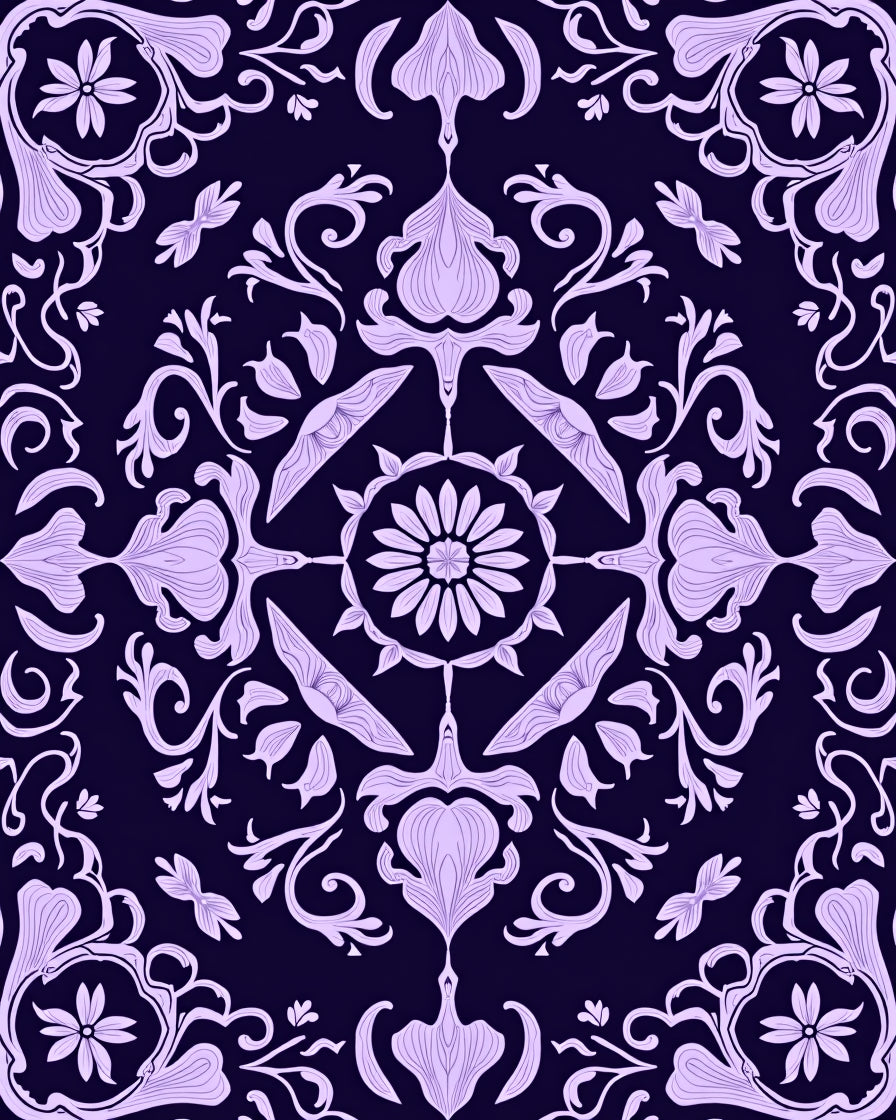 Elegant Lilac Floral Symmetry Design Rug