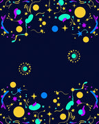 Vibrant Confetti Stars on Navy Background Rug