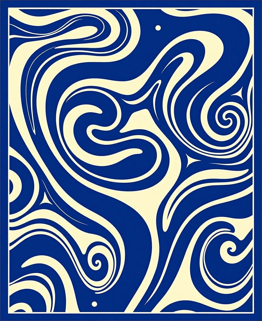 Dynamic Blue Cream Swirl Pattern Rug