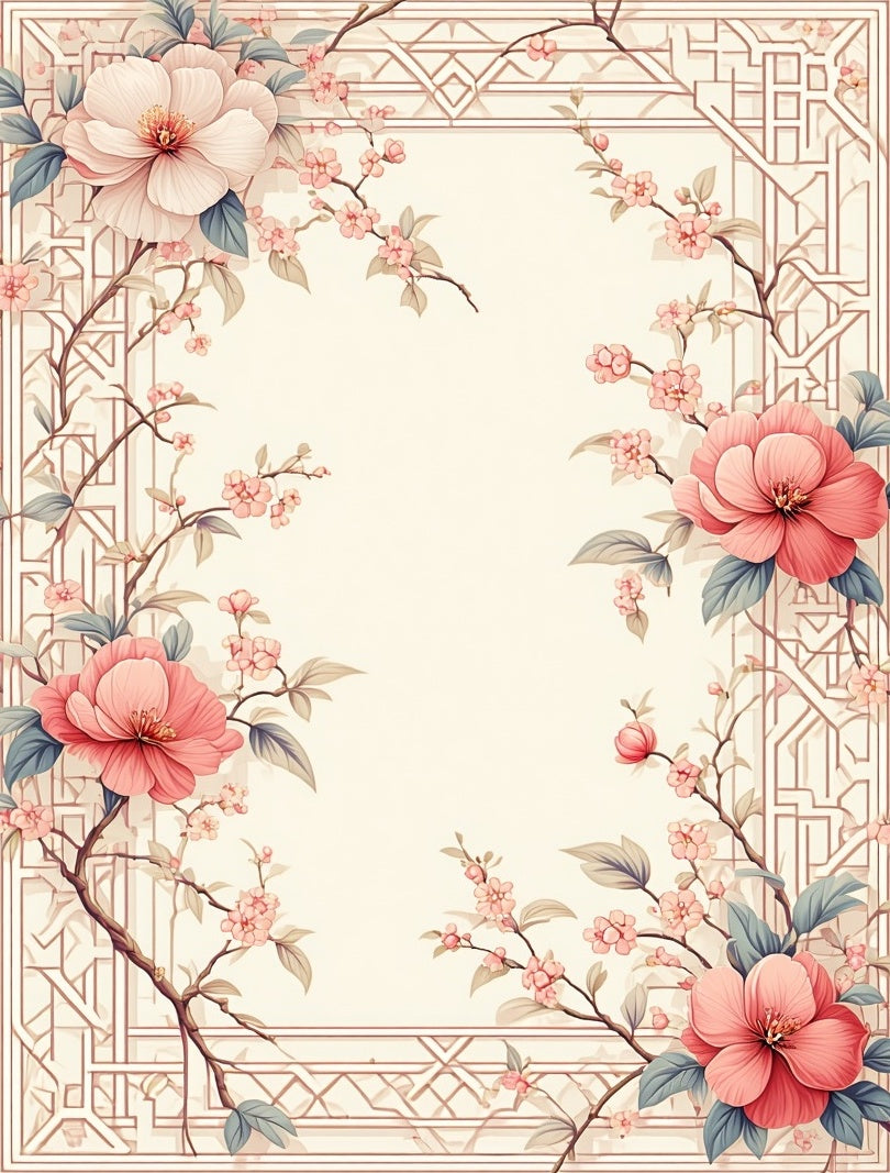 Floral Branches With Geometric Frame Rug