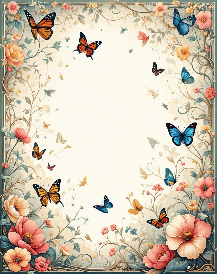 Whimsical Floral Butterfly Garden Design Rug
