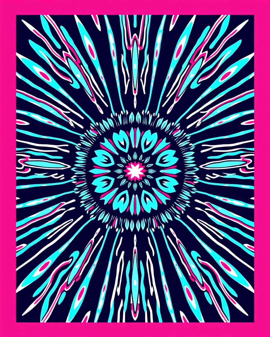 Radiant Cyan Pink Sunburst Mandala Rug