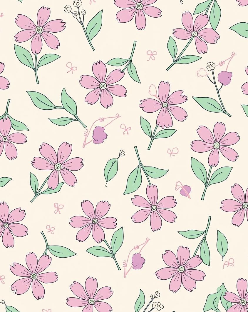Pink Floral Botanical Pattern Rug