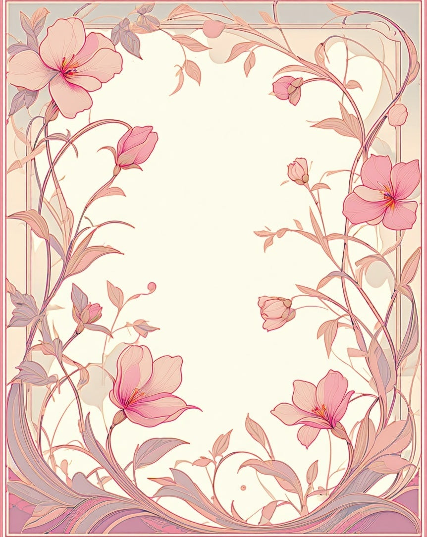 Art Nouveau Pink Floral Vines Rug