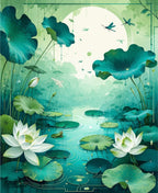 Serene Lily Pad Dragonfly Pond Design Rug