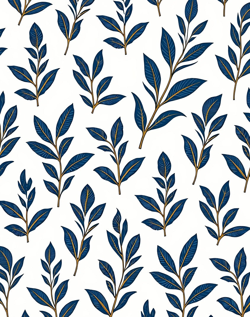 Classic Blue Leaf Botanical Pattern Rug