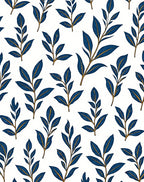 Classic Blue Leaf Botanical Pattern Rug