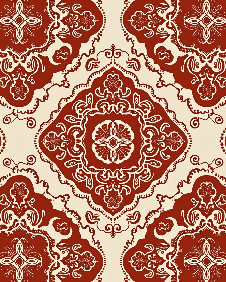 Ornate Red Lace Inspired Medallion Pattern Rug
