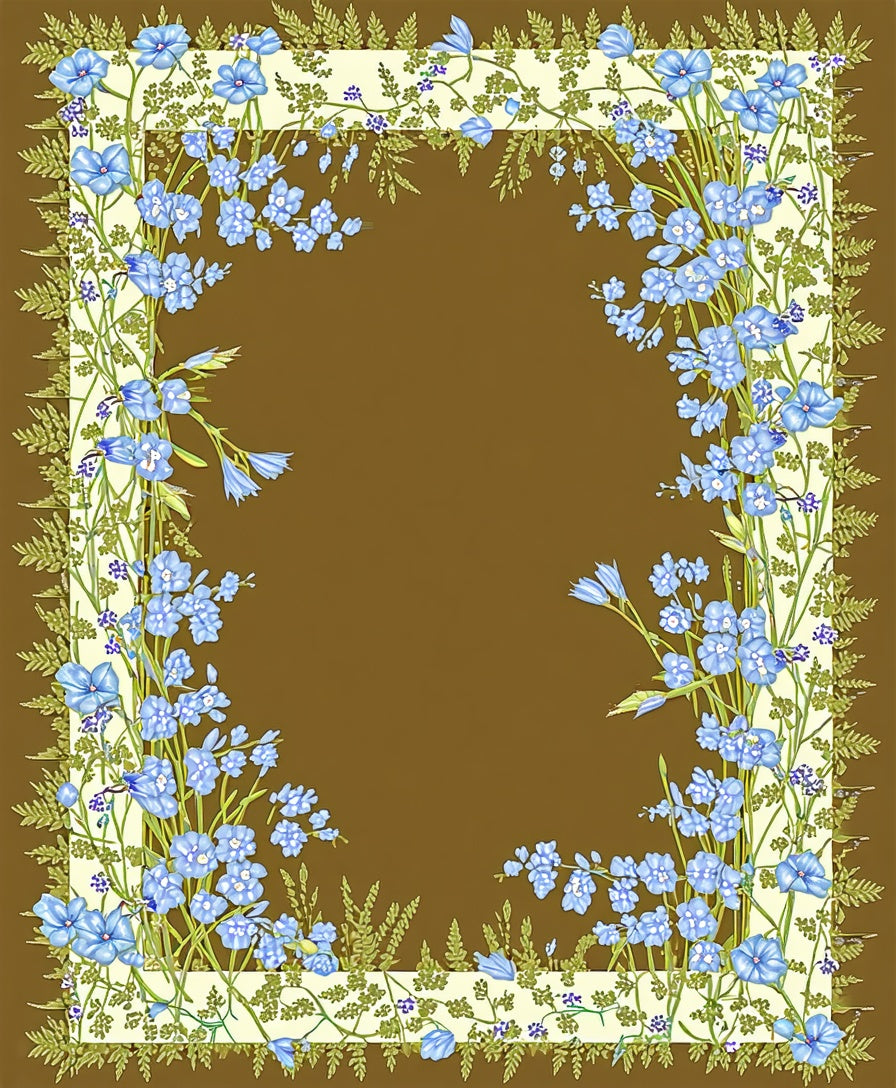 Blue Floral Vine Border Design Rug