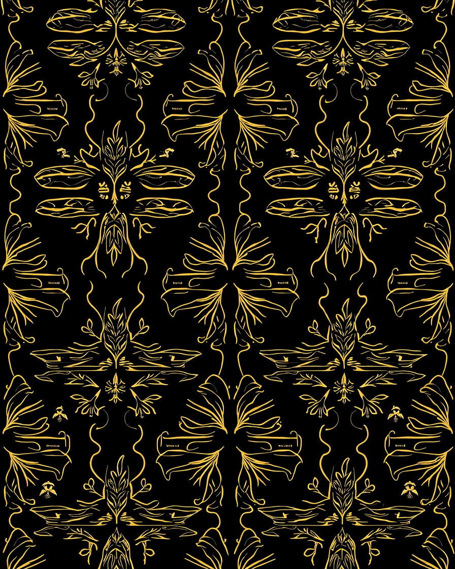 Stylized Golden Floral Repeat Pattern Rug