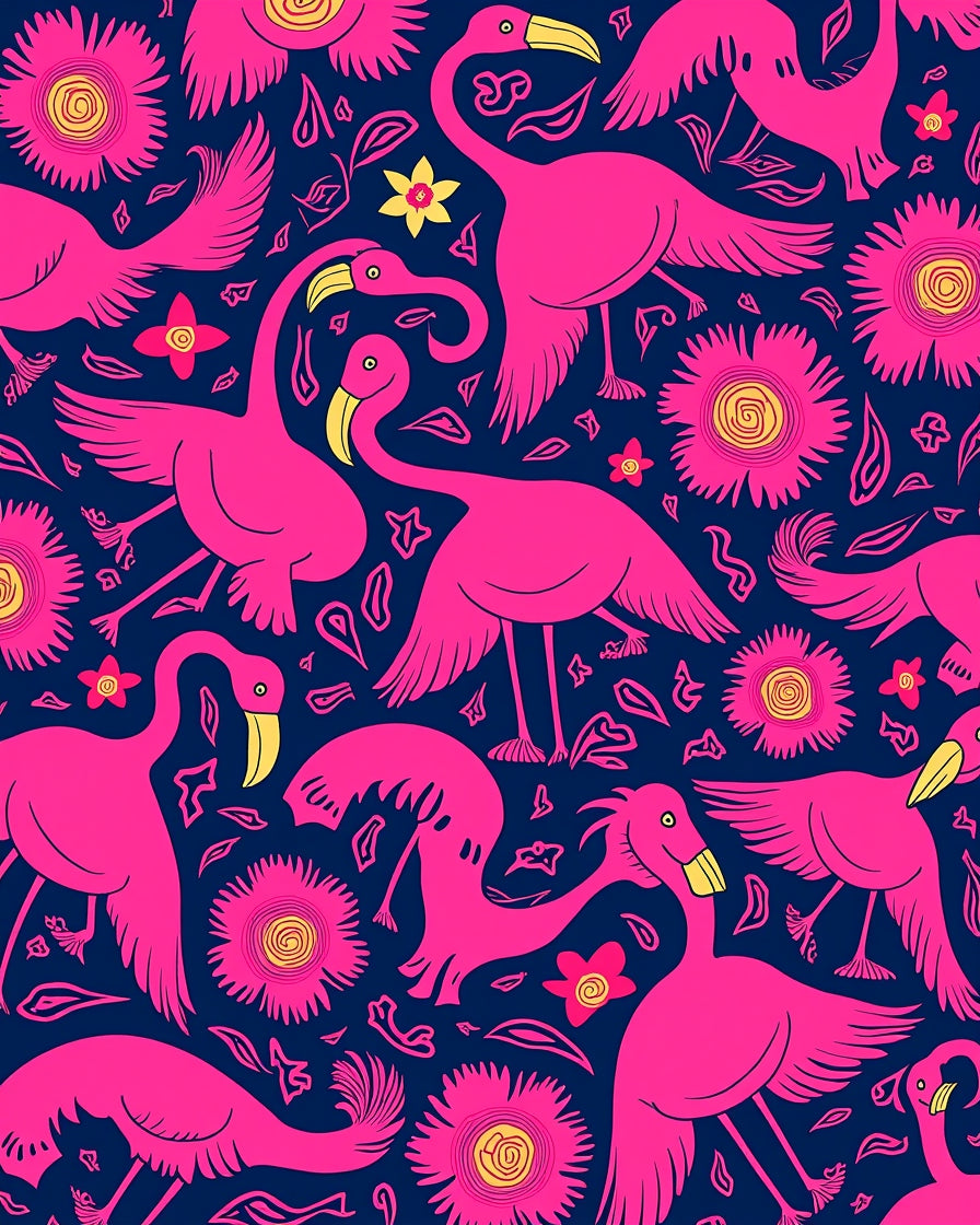 Vibrant Pink Flamingo Floral Pattern Rug