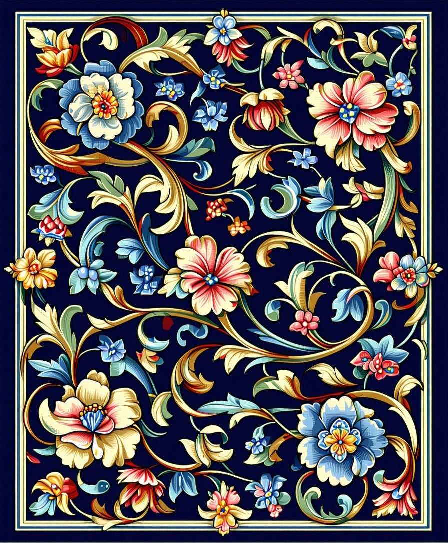 Intricate Floral Vines Dark Romance Rug