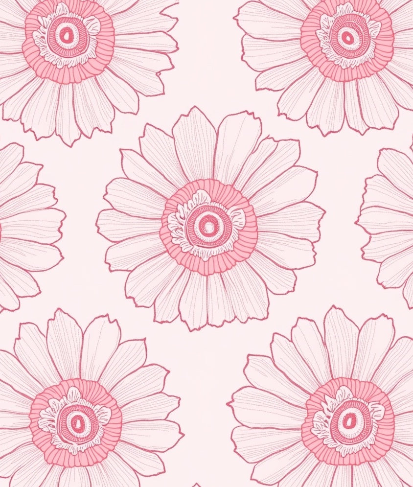 Pink Floral Outline Pattern Rug