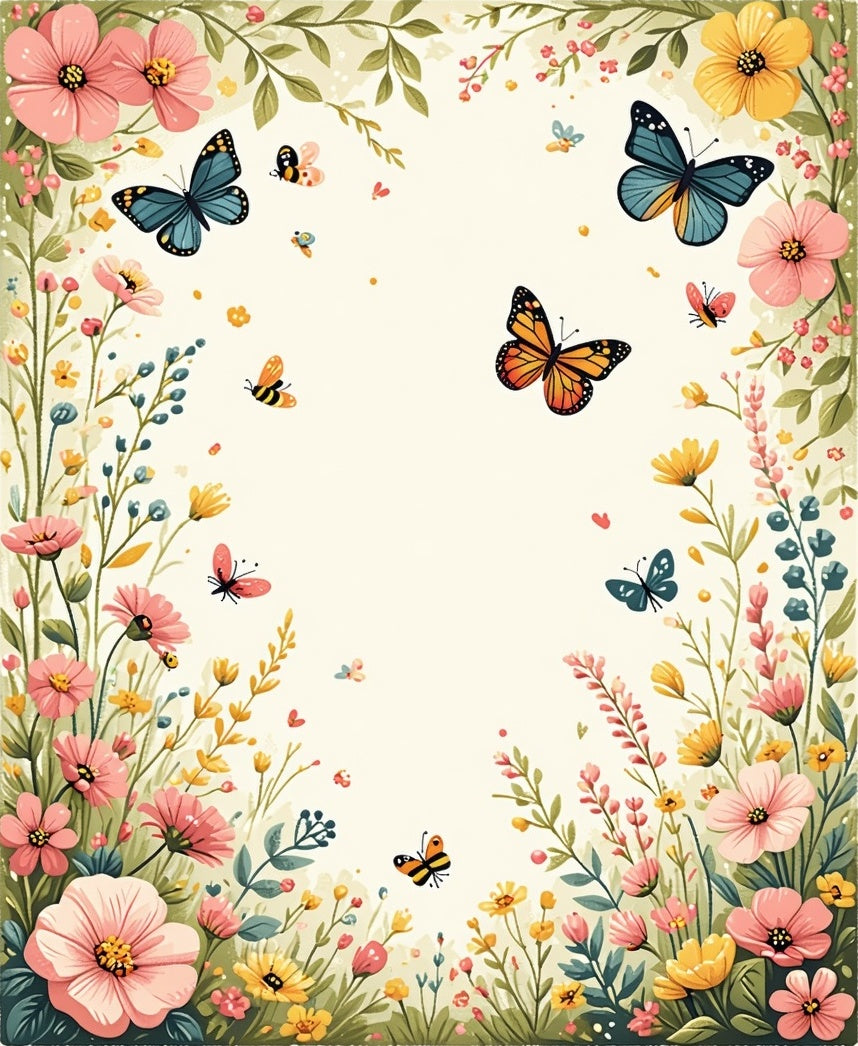 Whimsical Fluttering Butterflies Floral Garden Rug