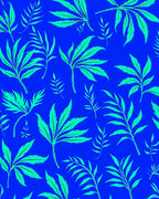 Bright Blue Tropical Leaf Pattern Rug