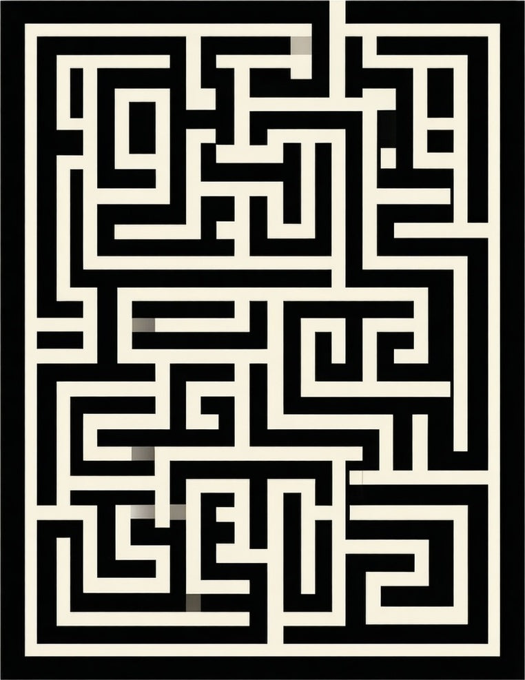Black and Cream Geometric Maze Rug