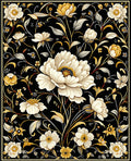 Black Floral Art Deco inspired Rug