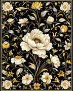 Black Floral Art Deco inspired Rug