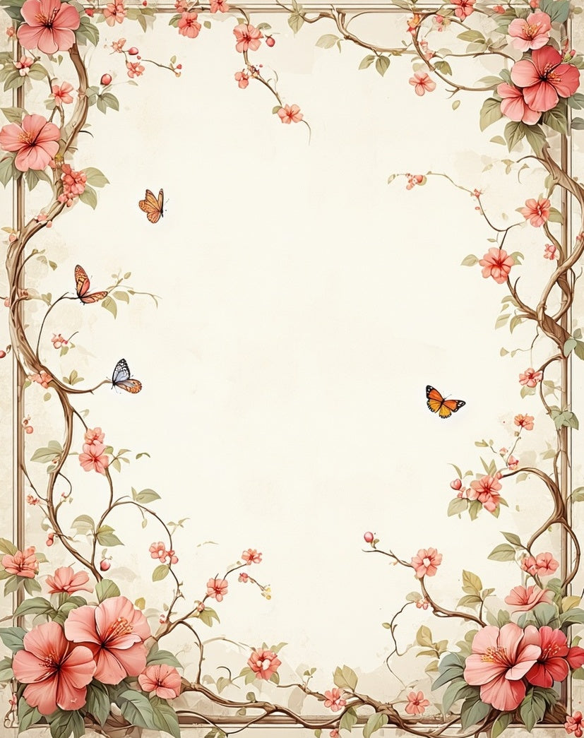 Whimsical Floral Butterfly Garden Frame Rug