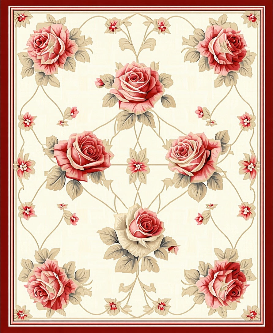 Classic Red Rose Floral Pattern Rug