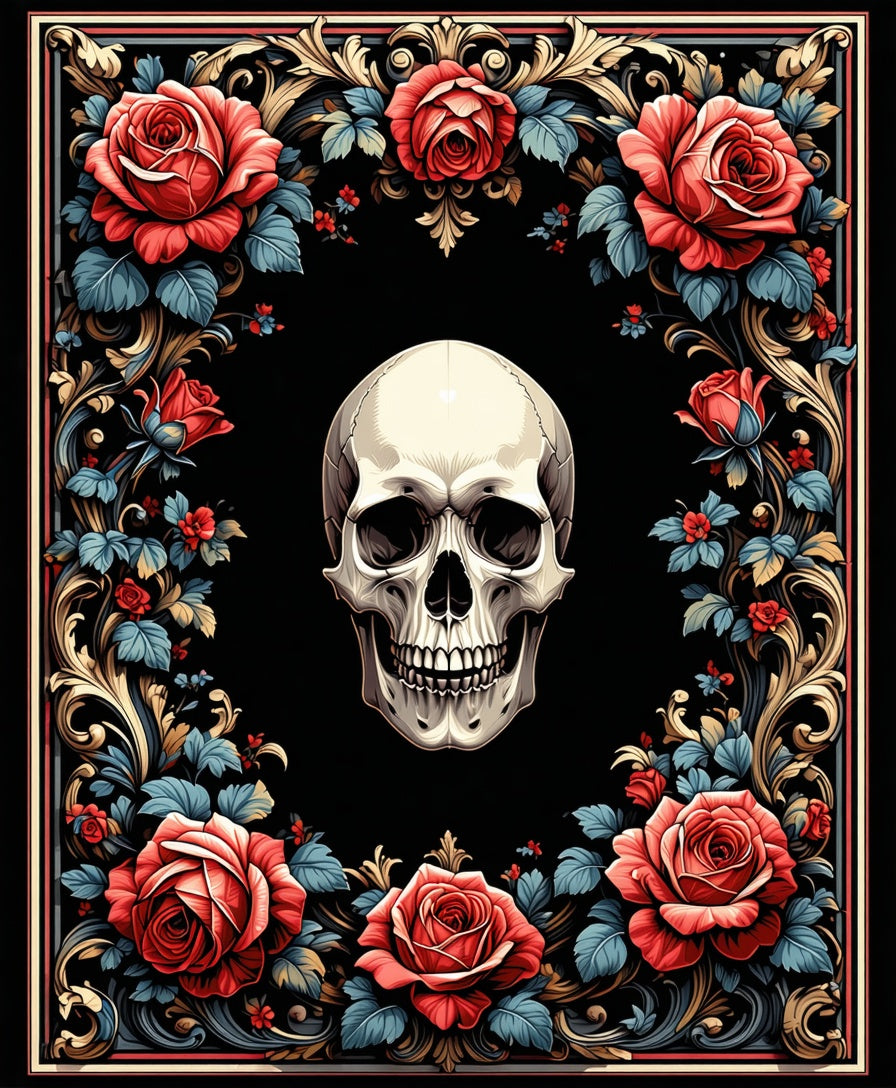 Gothic Skull Rose Frame Design Rug