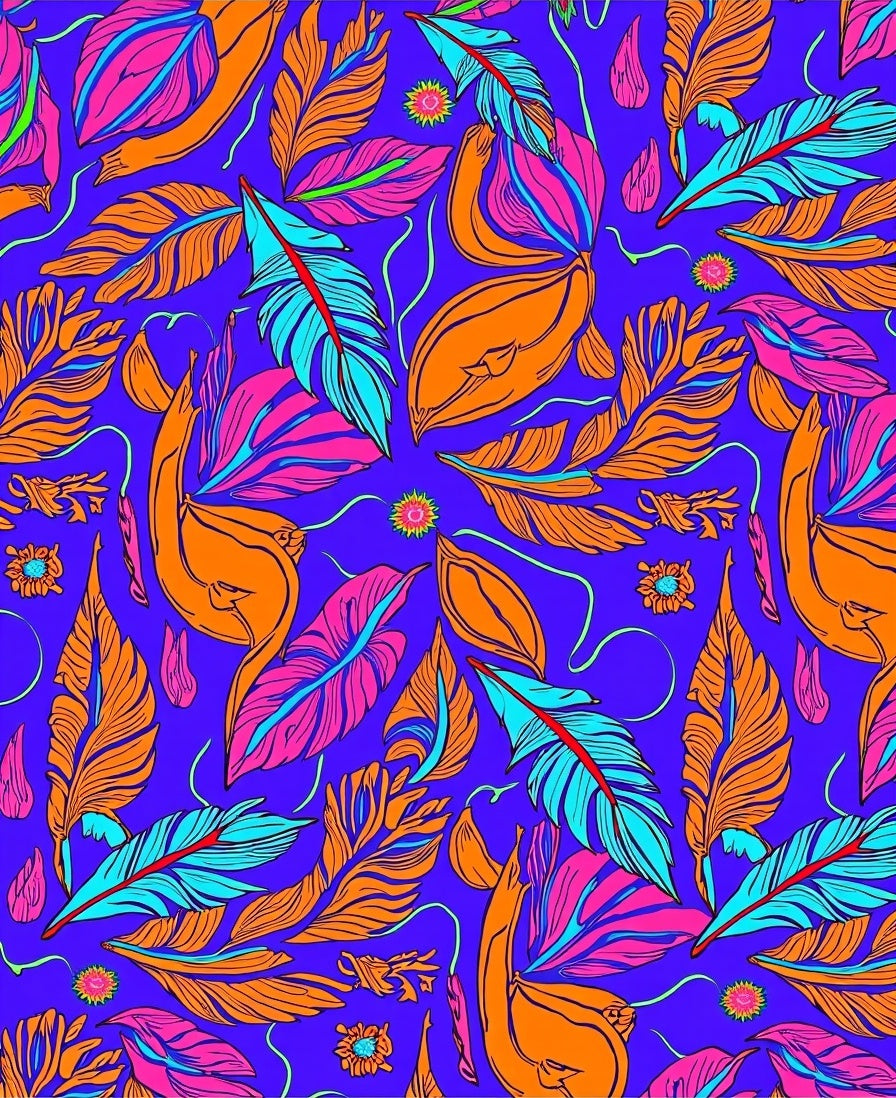 Vibrant Feather Print Pattern Rug