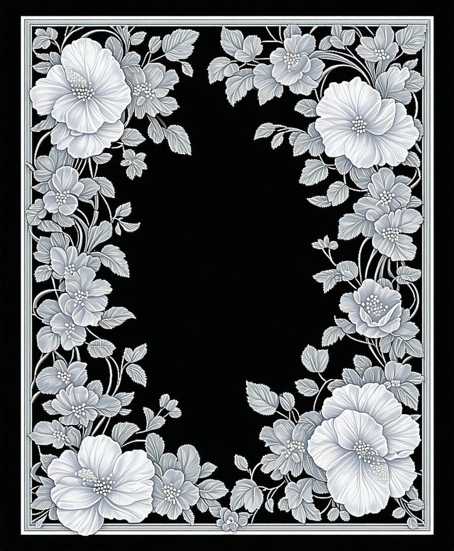 Monochromatic Floral Scrollwork Design Rug