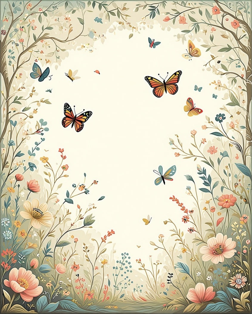 Whimsical Butterflies Floral Meadow Design Rug
