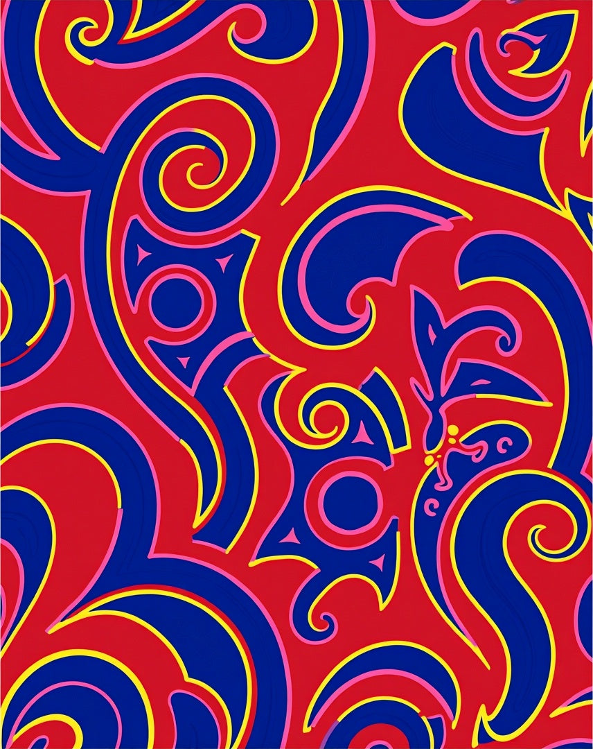 Bold Red Blue Swirls Accent Rug