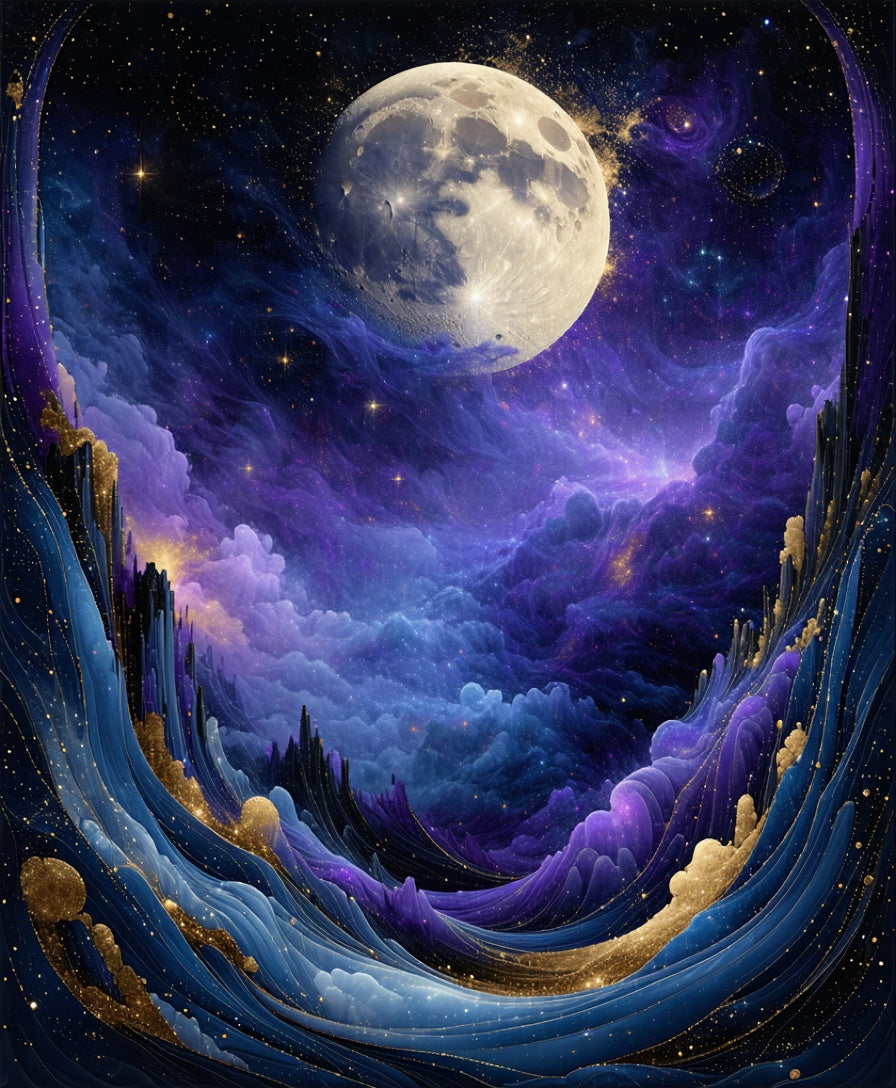 Cosmic Moonlit Galaxy Waves Rug