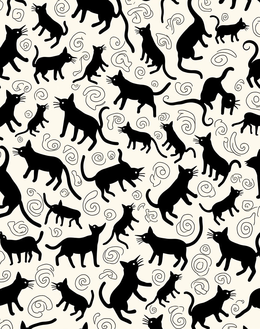 Whimsical Black Cats and Swirls Pattern Rug