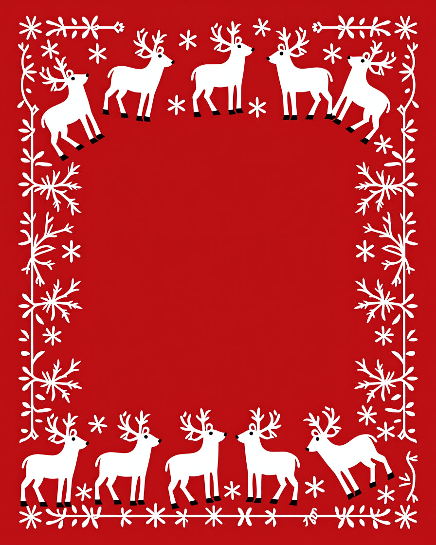 White Deer Snowflakes Festive Border Rug