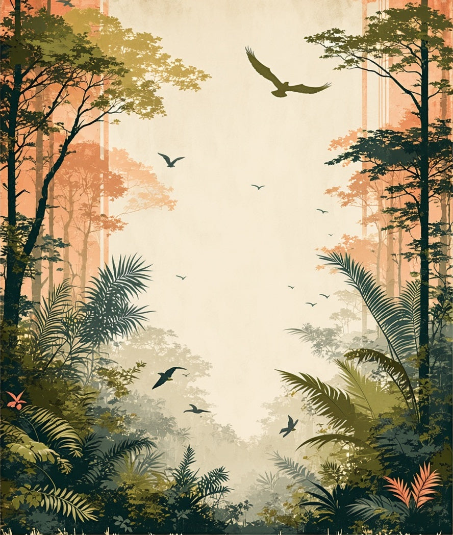 Jungle Scene With Flights Of Birds Rug