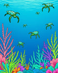 Whimsical Sea Turtle Coral Garden Design Rug